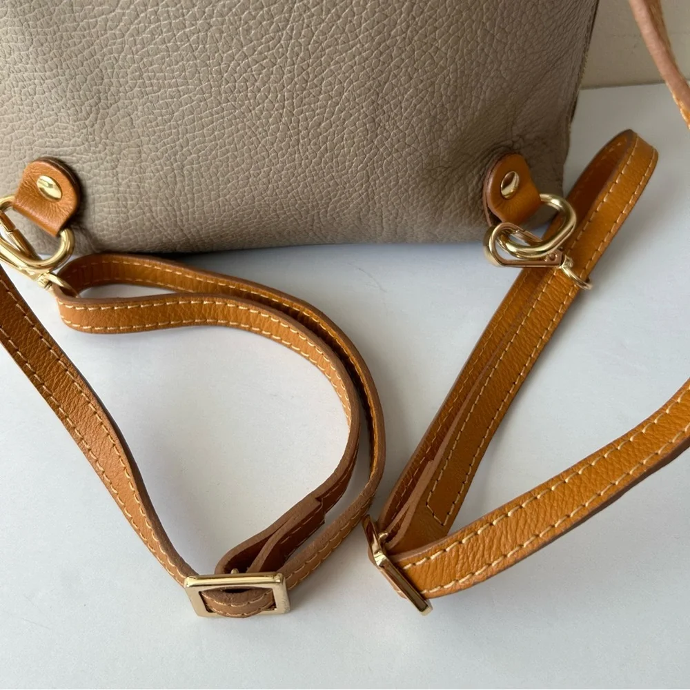 Divina Firenze Pebbled Leather Mini Backpack Purse Grey Camel Brown